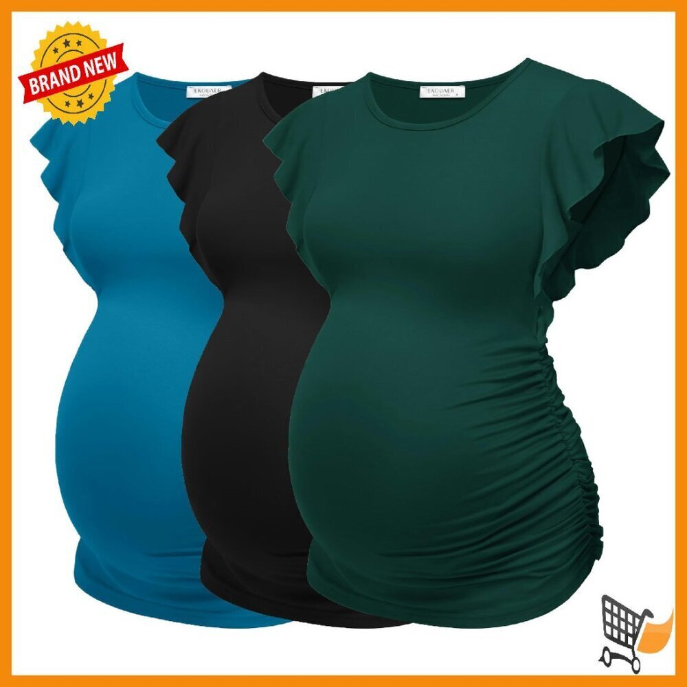 Maternity Tops 3-Pack Short Sleeve Side Ruched Tunic Blouse S-XXL